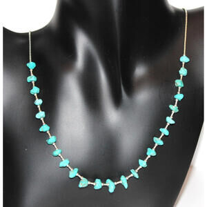 Vintage Sterling Silver Turquoise Nugget Bead Necklace 24" Southwestern 9g